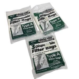 Shop‑Vac 906-67 Type A Filter Bags — Lot of 3 Packs (9 Total Bags)